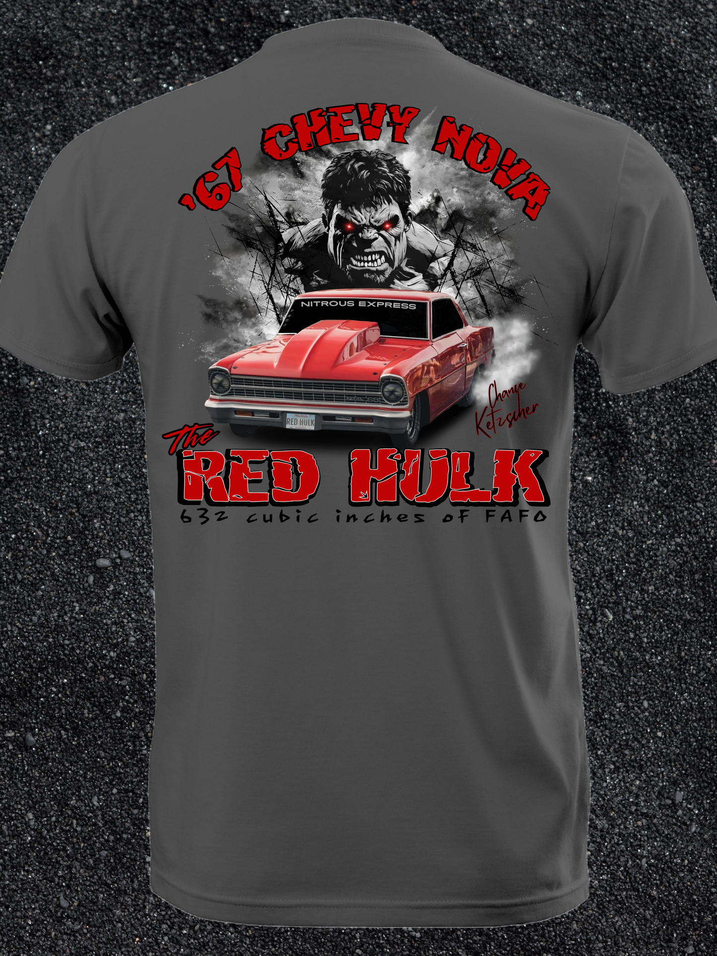 New Red Hulk Racing Shirt, Racing tshirt, racing apparel, Chevy nova shirt, racecar shirt