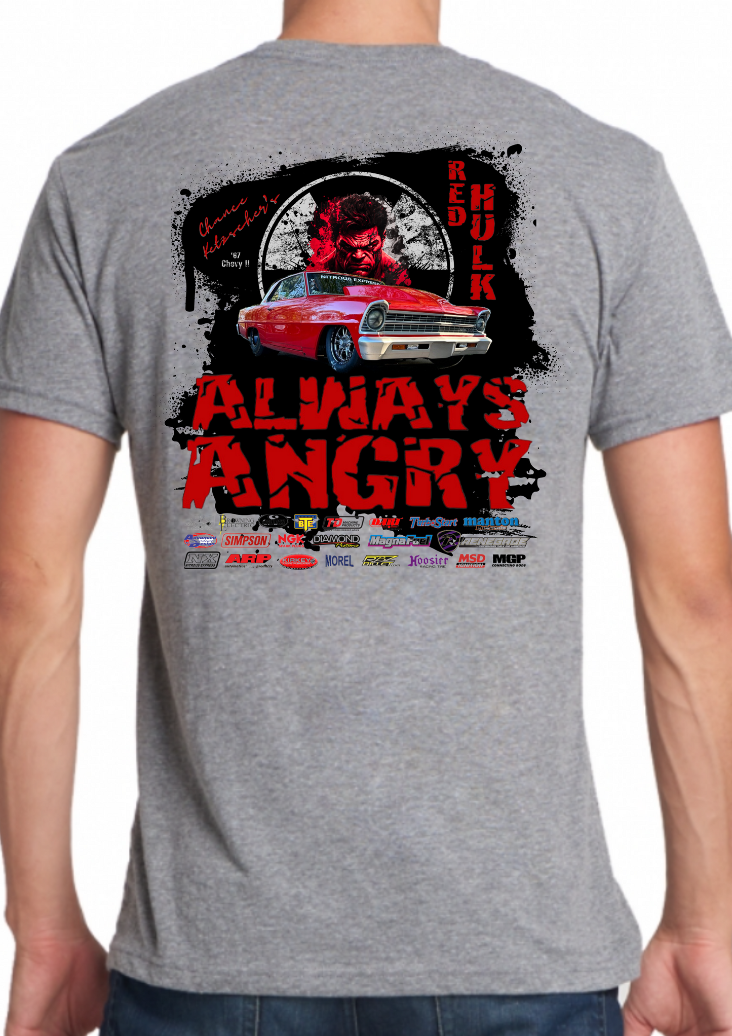 Red Hulk Racing, 67 Chevy II Nova Drag Racing Car T-Shirt Always Angry Racing Shirt Car Lover Gift