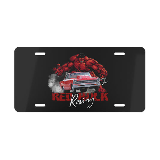 Red Hulk Racing Vanity License Plate for Front of Car