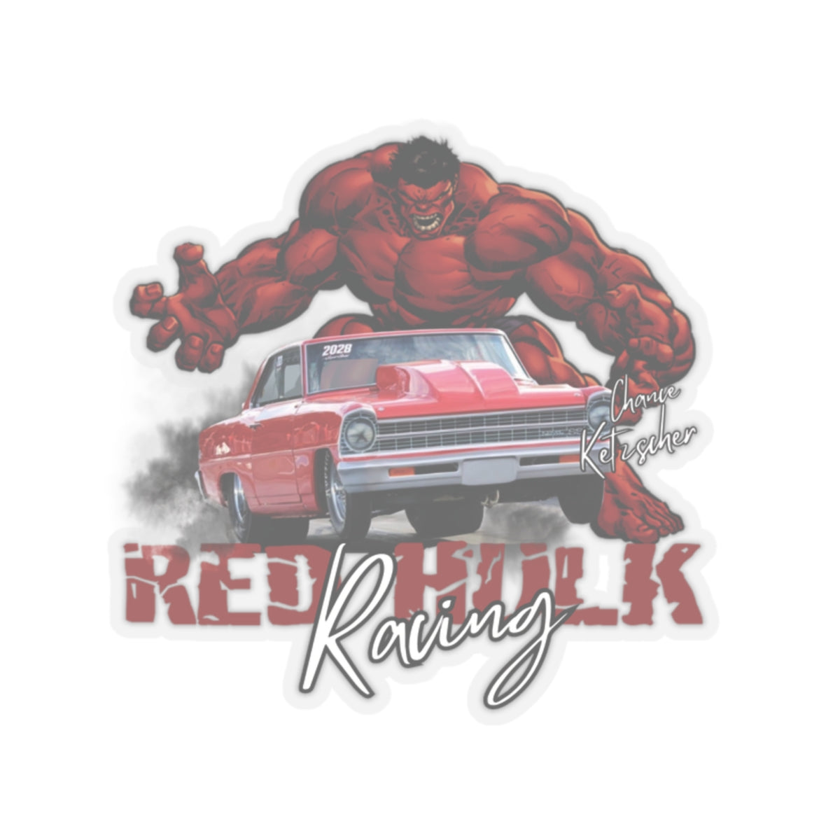 Red Hulk Racing Sticker Featuring the 1967 Chevy Nova Sticker