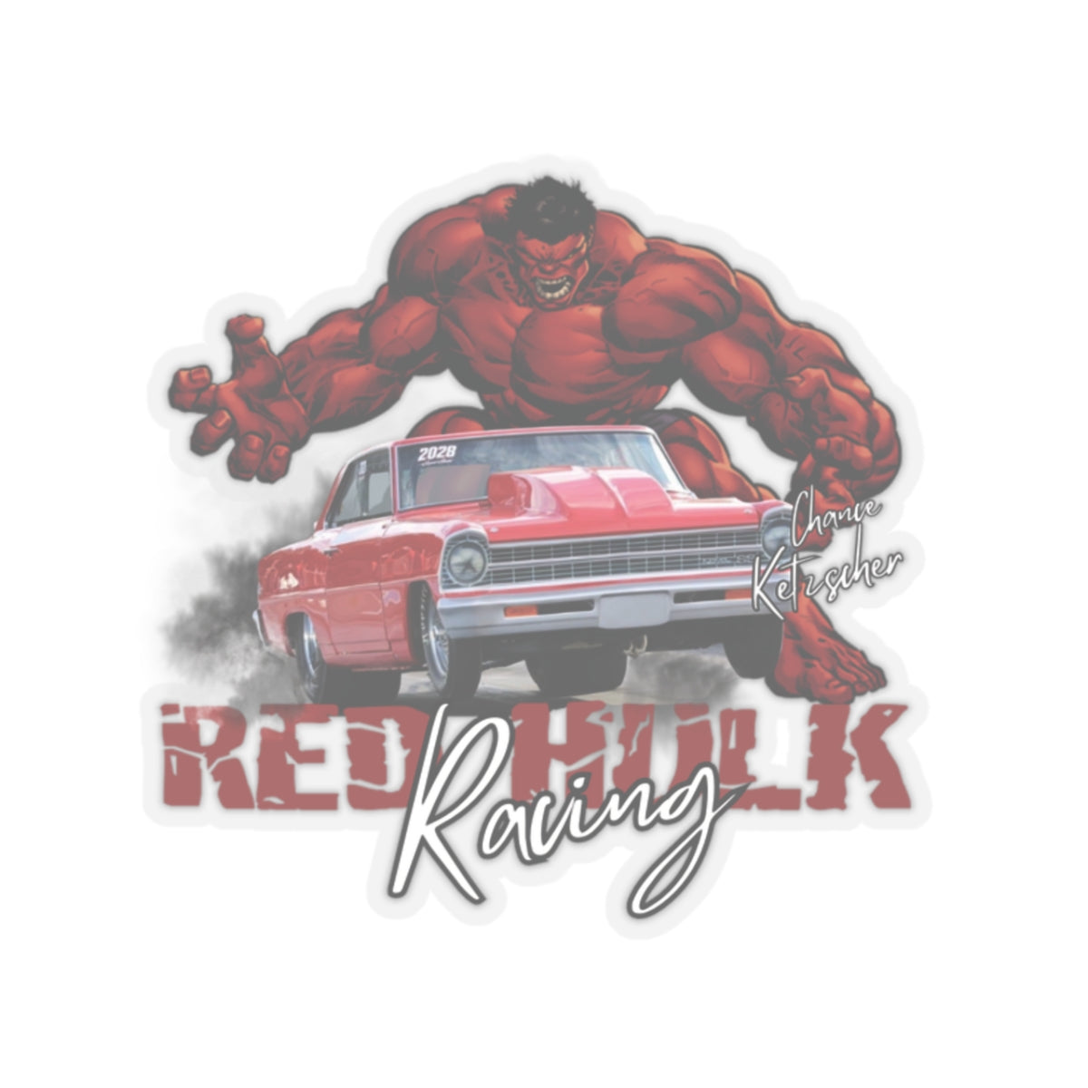 Red Hulk Racing Sticker Featuring the 1967 Chevy Nova Sticker