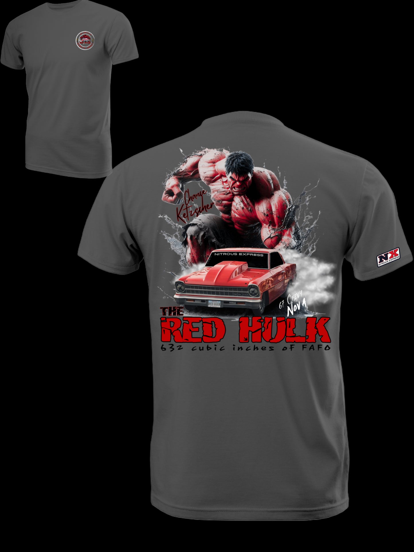 The Red Hulk Drag Racing Chevy Nova Shirt